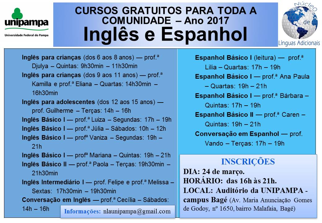 Unipampa oferece aulas gratuitas de inglês e espanhol