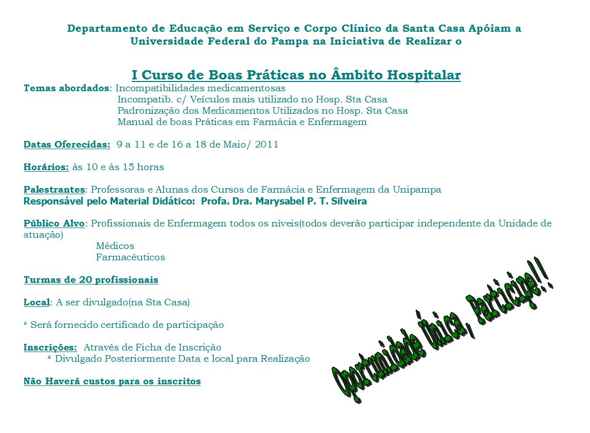 I Curso de Boas Práticas no Âmbito Hospitalar