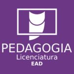 logomarca pedagogia licenciatura EaD, quadro roxo com imagem de uma figura em um retângulo.
